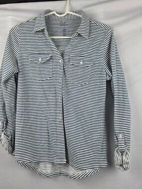 Croft & Barrow Nautical Style Black and White Striped Button Down Shirt
